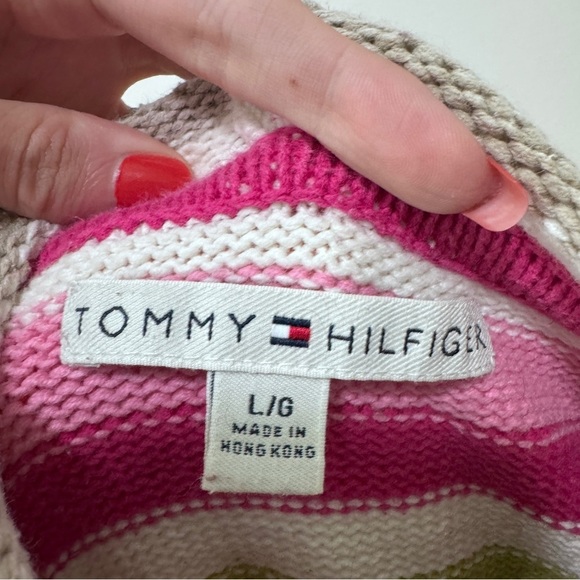 Tommy Hilfiger Stripe Knit Jacket Diamond Pink Green Orange White Large Hood - Picture 4 of 4